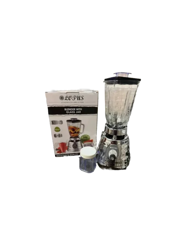 Licuadora Lotus 1.5 Litros con Vaso de Cristal y Moledora de Especias | Potencia y Durabilidad