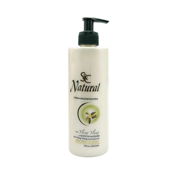 Crema Corporal S&C Natural 400ml con Ylang Ylang y Algodón – Hidratación y Suavidad para Todo Tipo de Piel – Uso Diario con Aromaterapia Floral Relajante