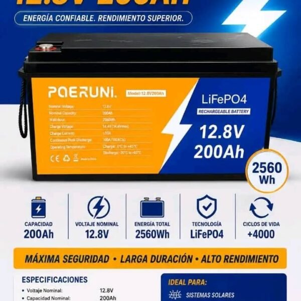 Batería de Litio 12.8V 200Ah Poeruni con Bluetooth Batería de Litio 12.8V 200Ah Poeruni con Bluetooth